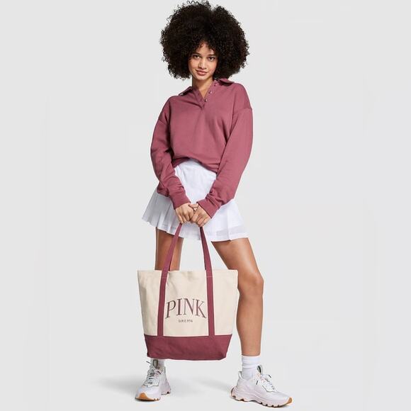 NWT  " PINK" Cotton Canvas Tote - Picture 1 of 5